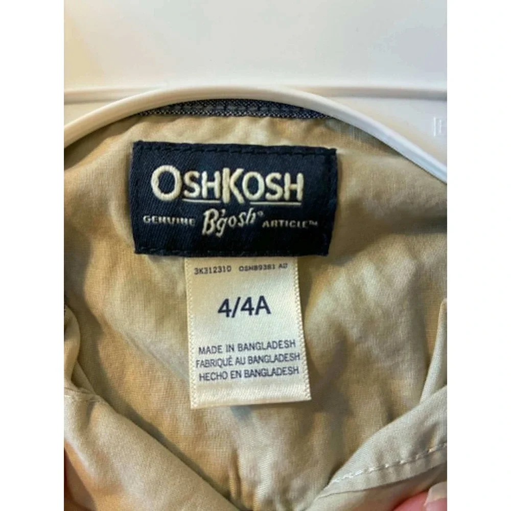 OshKosh Button Down Shirt Boys 4 Khaki Tan NWT Short Sleeve Workwear 3K312310